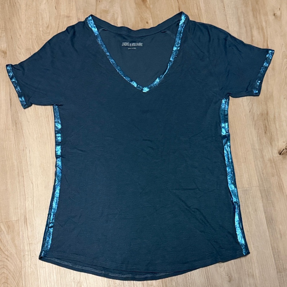 Zadig & Voltaire Dark Tee with Vibrant Blue Highlights